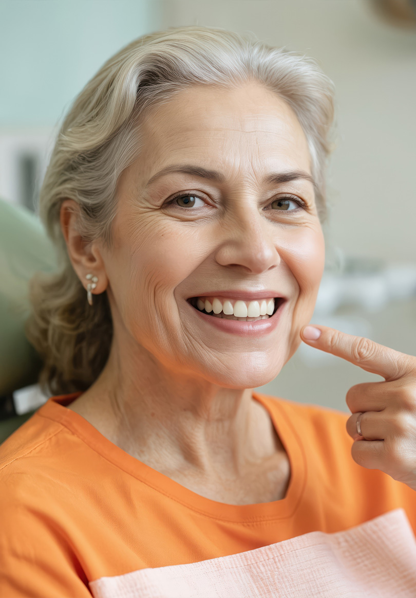 The image shows a modern dental or medical office interior with a dental chair, equipment, and a clean, professional environment.